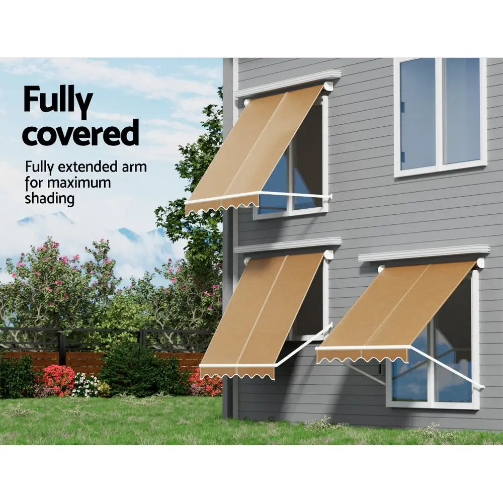Instahut Window Fixed Pivot Arm Awning Outdoor Retractable Canopy 2.1X2.1M Beige - Home & Garden > Shading