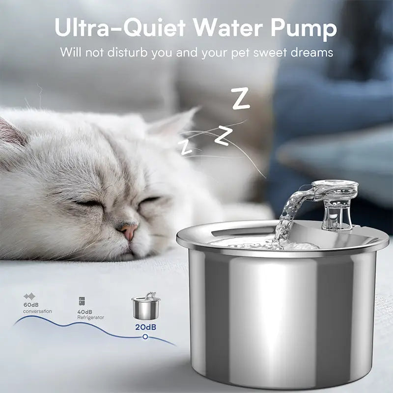 Intelligent Stainless Steel Pet Water Fountain with Smart Sensor USB Plug and Auto Power-Off Function - Pet Care > Cat