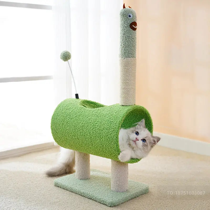 Interactive Cat Tunnel & Scratching Post with Spring Toy - Cozy Playtime for Kittens green 35*23*71cm - Pet Care > Cat