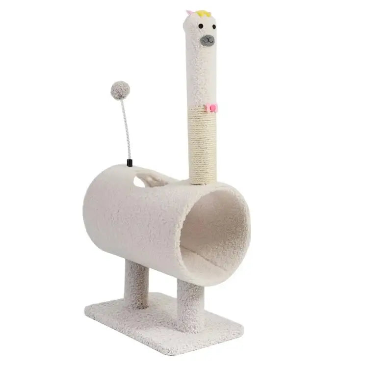 Interactive Cat Tunnel & Scratching Post with Spring Toy - Cozy Playtime for Kittens white 35*23*71cm - Pet Care > Cat