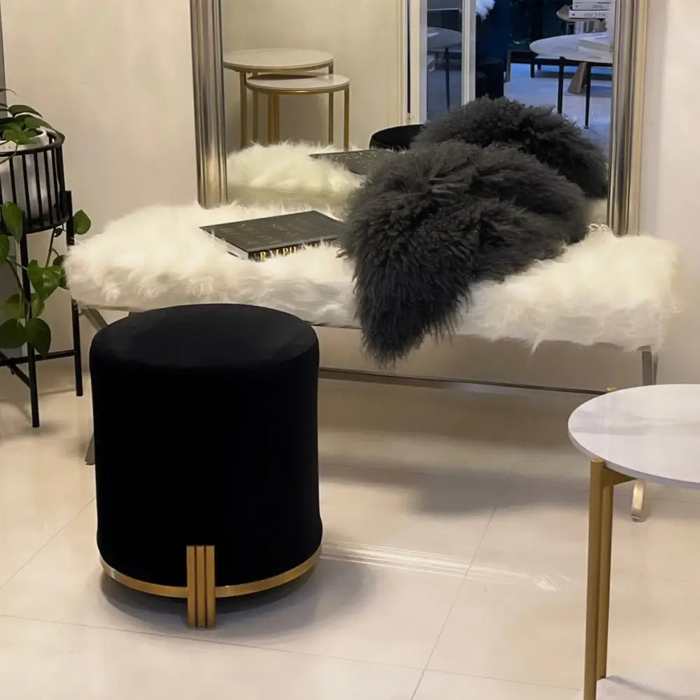 Interior Ave - Apollo Velvet Ottoman - Black - Furniture > Bar Stools & Chairs > Arm Chairs & Recliners
