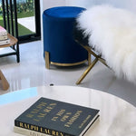 Interior Ave - Apollo Velvet Ottoman - Blue - Furniture > Bar Stools & Chairs > Arm Chairs & Recliners