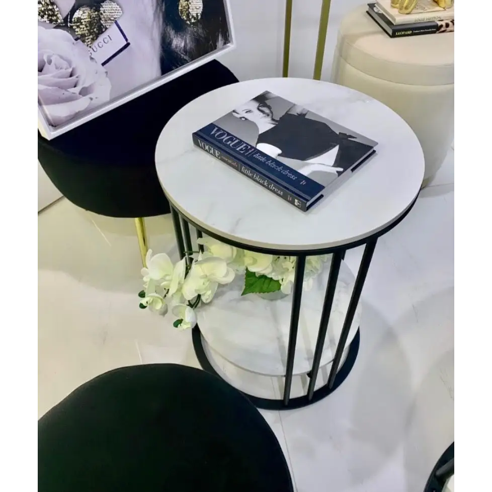 Interior Ave - Cleo Black Two Shelf Stone Side Table - Furniture > Living Room