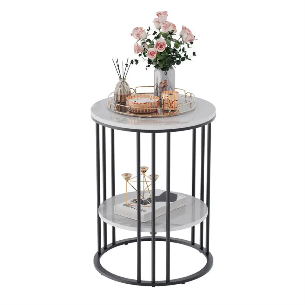Interior Ave - Cleo Black Two Shelf Stone Side Table - Furniture > Living Room