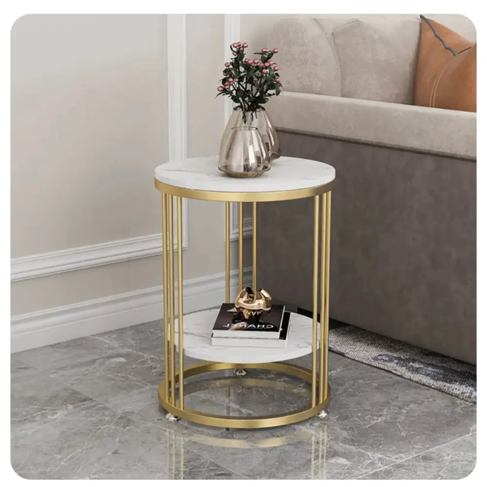 Interior Ave Cleo Gold Two Shelf Stone Side Table - Furniture > Living Room