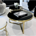 Interior Ave - Designer Giselle Black Glass & Brushed Gold Coffee Table Set - Furniture > Living Room