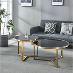 Interior Ave - Designer Giselle Black Glass & Brushed Gold Coffee Table Set - Furniture > Living Room
