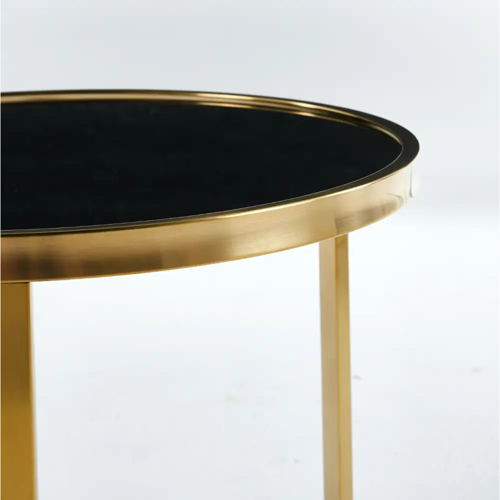 Interior Ave - Designer Giselle Black Glass & Brushed Gold Coffee Table Set - Furniture > Living Room