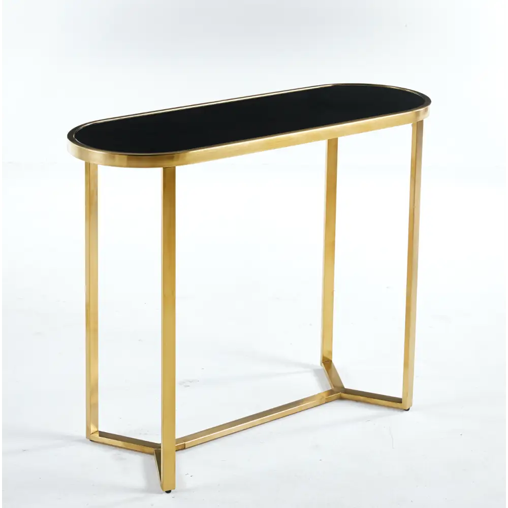 Interior Ave - Designer Giselle Black Glass & Brushed Gold Console Table - Furniture > Living Room