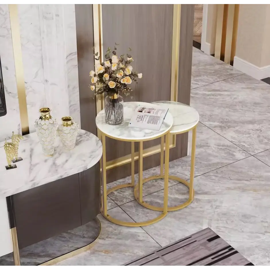 Interior Ave - Deva Gold Nested Side Table Set - Furniture > Dining > Buffets & Sideboards