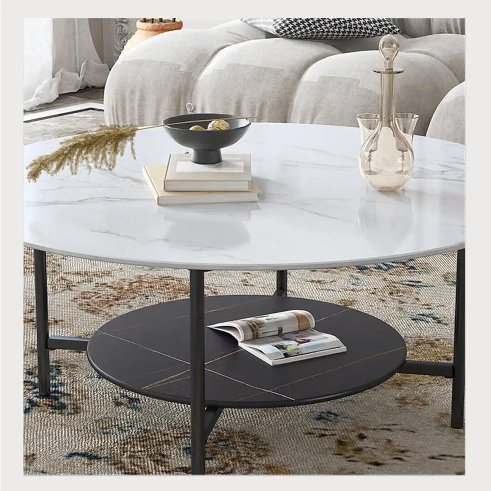 Interior Ave - Duke Round Two Tier Stone Coffee Table - Furniture > Living Room