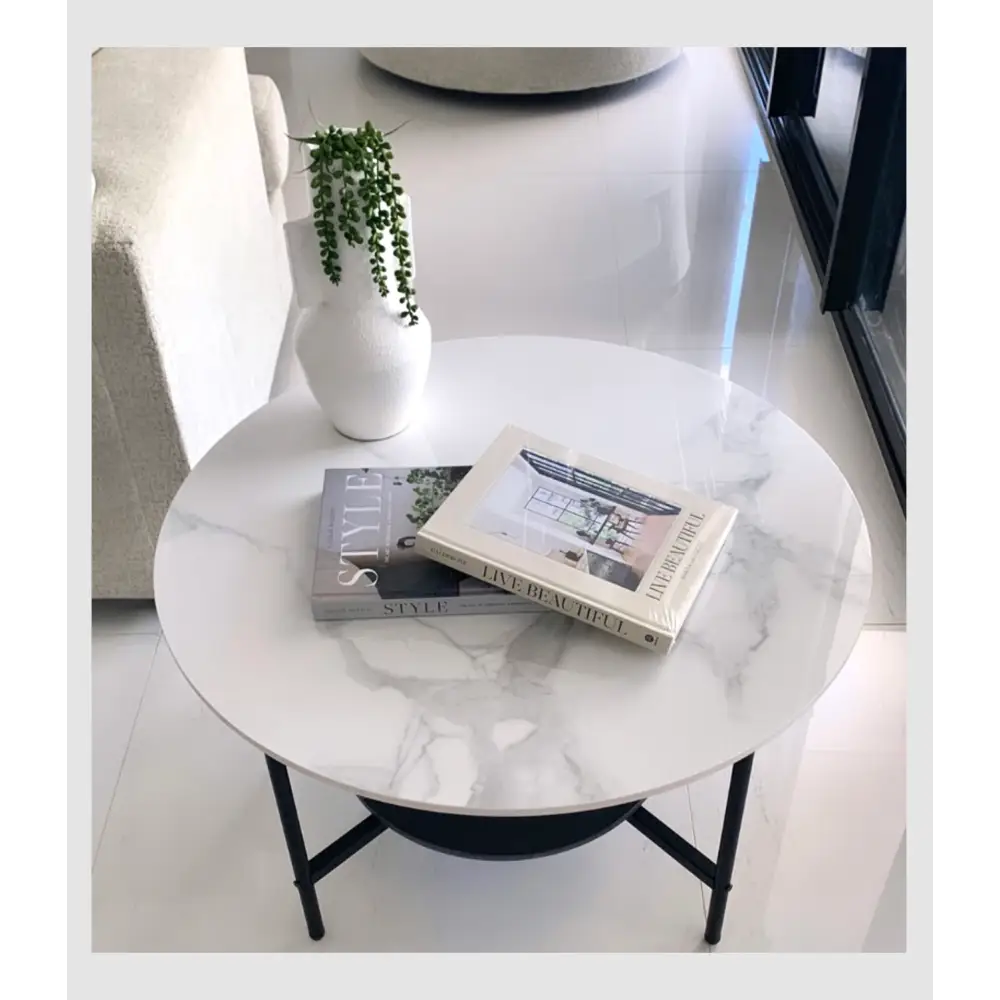 Interior Ave - Duke Round Two Tier Stone Coffee Table - Furniture > Living Room