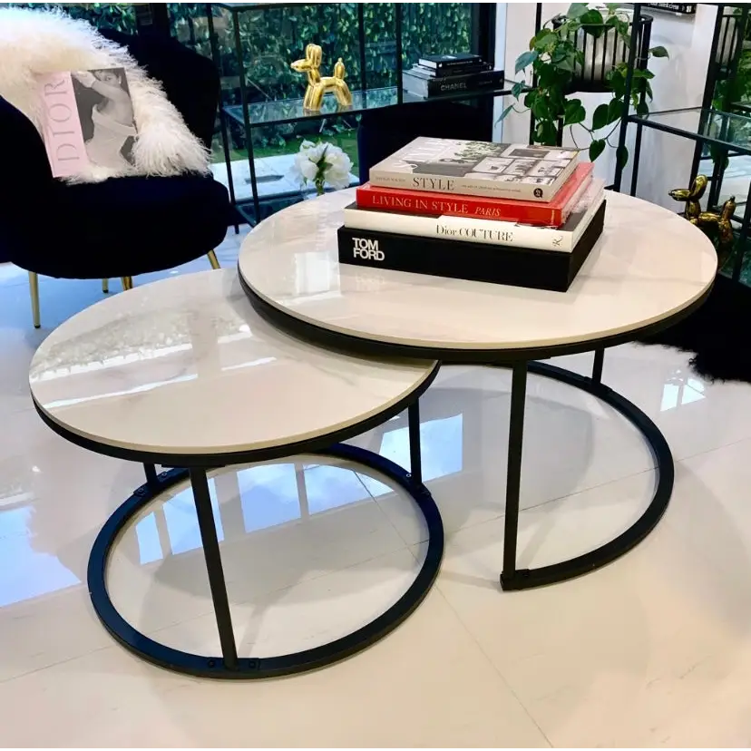 Interior Ave - Executive Stone Nested Coffee Table Set - White & White - Furniture > Living Room