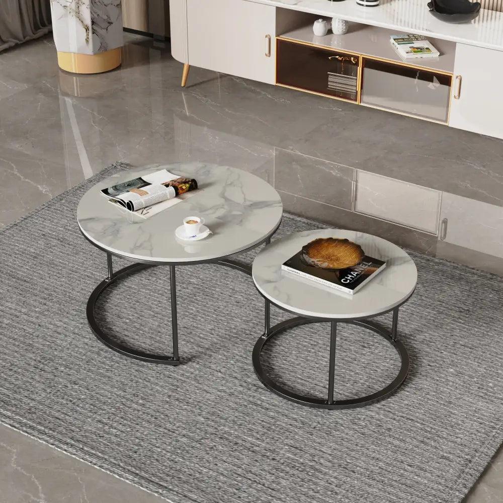 Interior Ave - Executive Stone Nested Coffee Table Set - White & White - Furniture > Living Room
