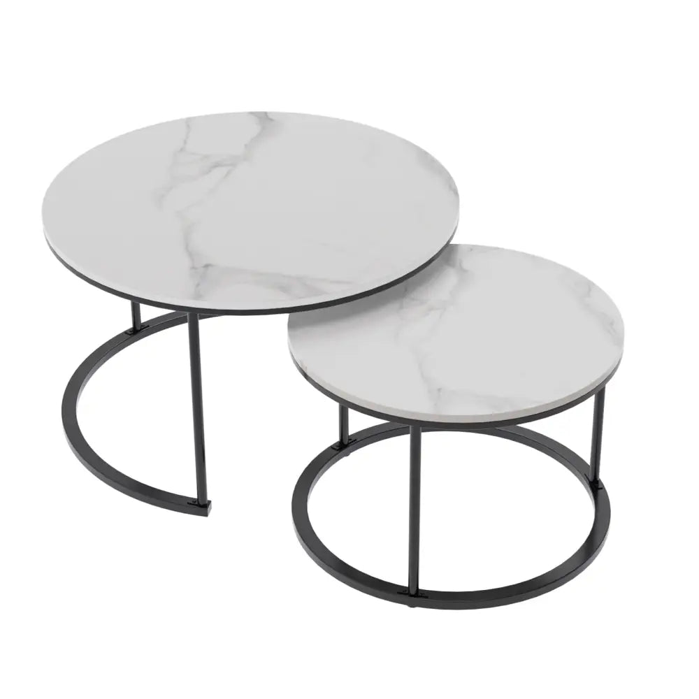 Interior Ave - Executive Stone Nested Coffee Table Set - White & White - Furniture > Living Room