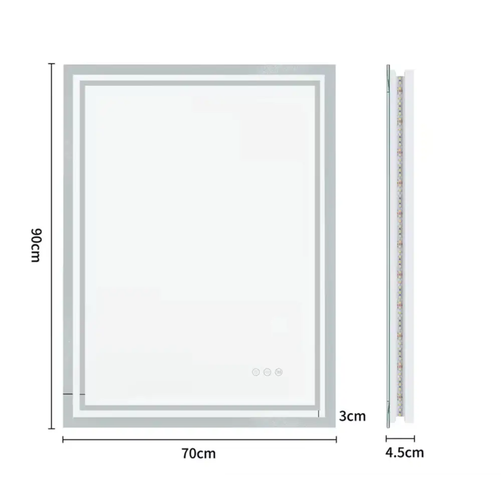 Interior Ave - LED Rectangle Frameless Salon / Bathroom Wall Mirror - 90 x 70cm - Home & Garden > Decor > Mirrors