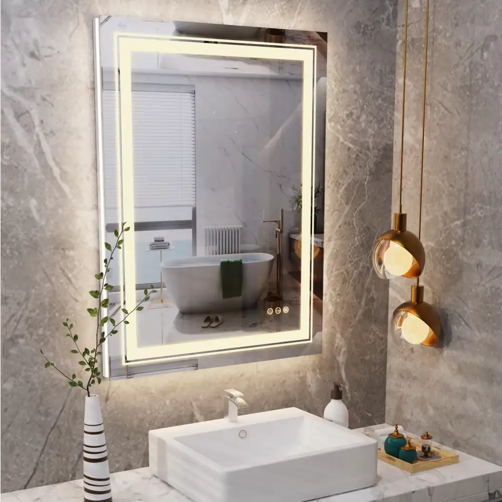 Interior Ave - LED Rectangle Frameless Salon / Bathroom Wall Mirror - 90 x 70cm - Home & Garden > Decor > Mirrors