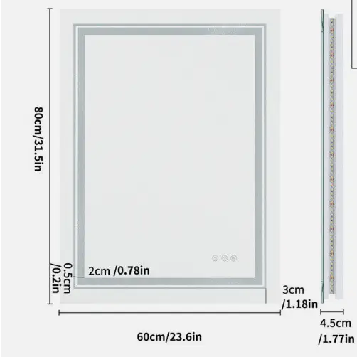 Interior Ave - LED Rectangle Frameless Salon / Bathroom Wall Mirror - 80 x 60cm - Home & Garden > Decor > Mirrors
