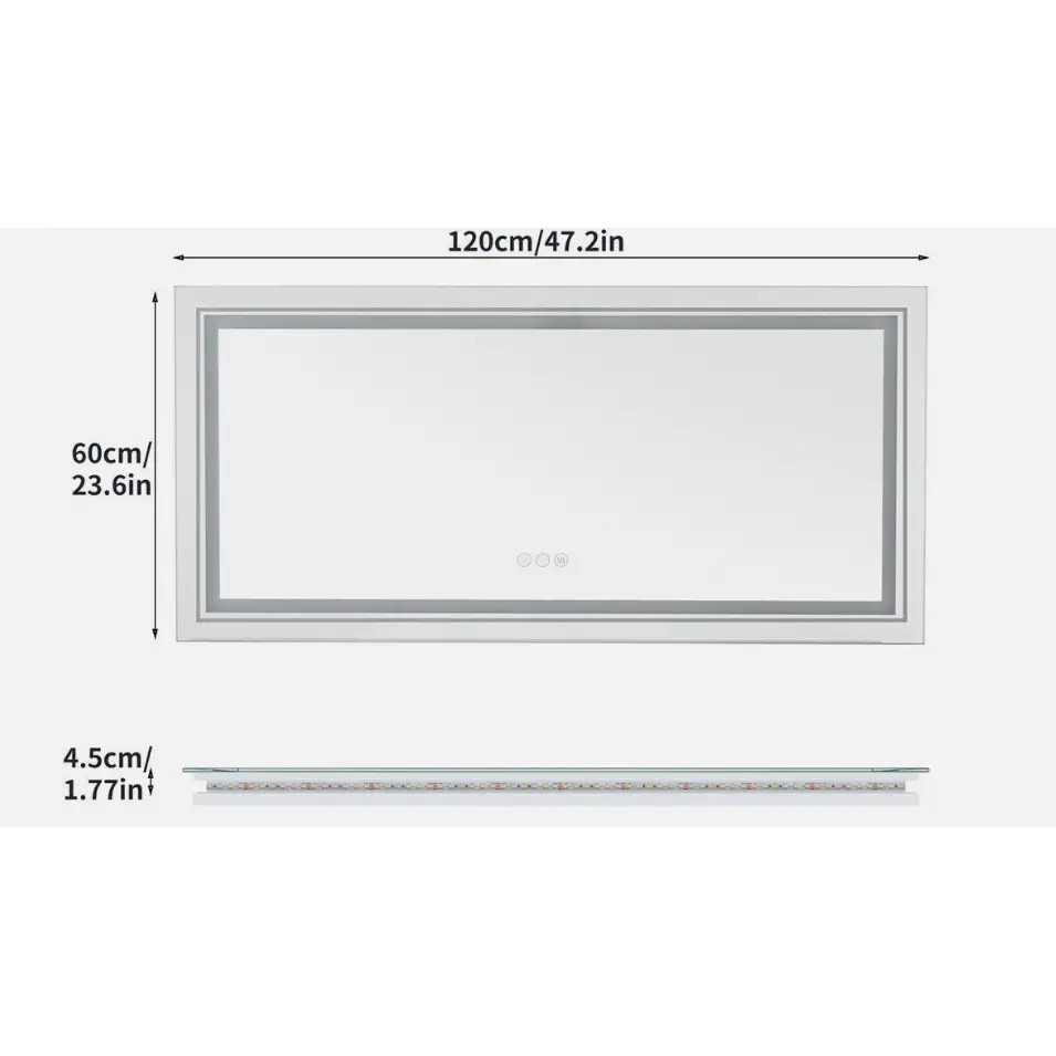 Interior Ave - LED Rectangle Frameless Salon / Bathroom Wall Mirror - 120 x 60cm - Home & Garden > Decor > Mirrors