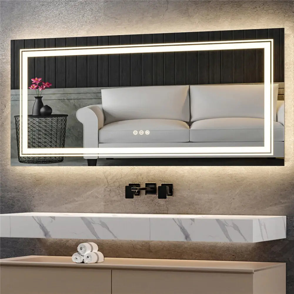 Interior Ave - LED Rectangle Frameless Salon / Bathroom Wall Mirror - 100 x 60cm - Home & Garden > Decor > Mirrors