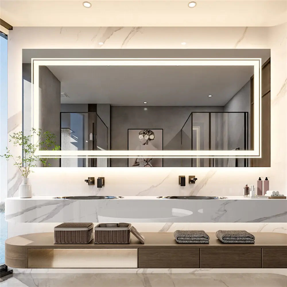 Interior Ave - LED Rectangle Frameless Salon / Bathroom Wall Mirror - 100 x 60cm - Home & Garden > Decor > Mirrors