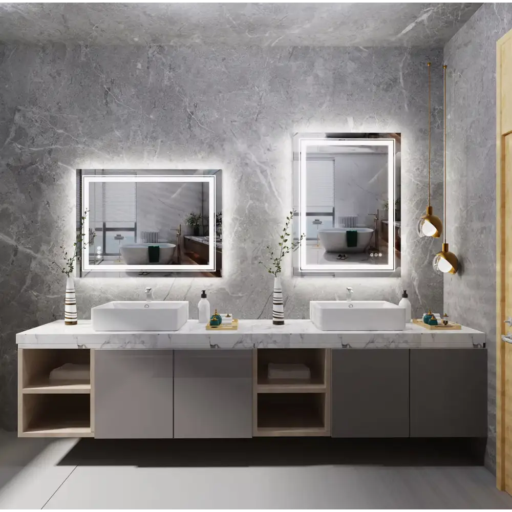 Interior Ave - LED Rectangle Frameless Salon / Bathroom Wall Mirror - 90 x 70cm - Home & Garden > Decor > Mirrors
