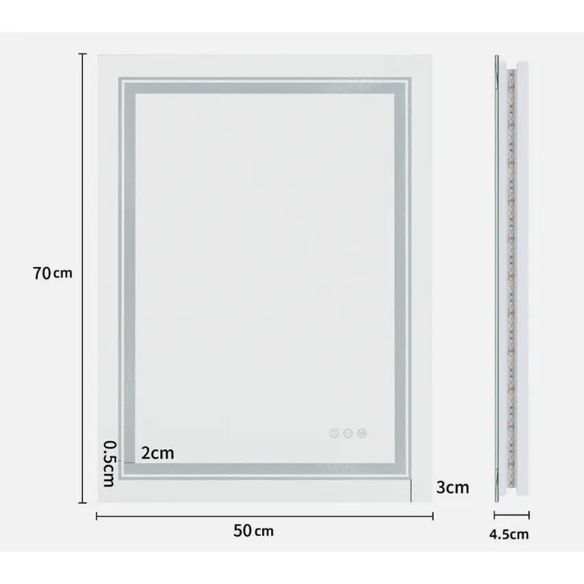 Interior Ave - LED Rectangle Frameless Salon / Bathroom Wall Mirror - 70 x 50cm - Home & Garden > Decor > Mirrors
