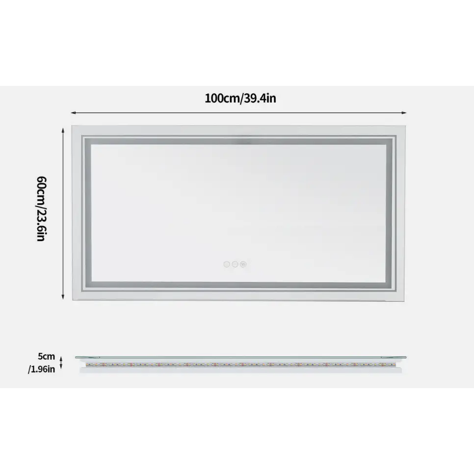 Interior Ave - LED Rectangle Frameless Salon / Bathroom Wall Mirror - 100 x 60cm - Home & Garden > Decor > Mirrors