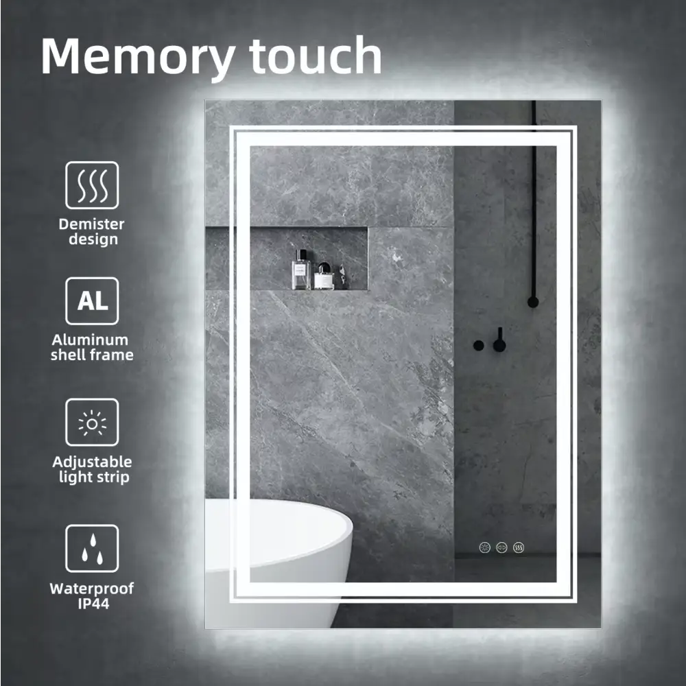 Interior Ave - LED Rectangle Frameless Salon / Bathroom Wall Mirror - 90 x 70cm - Home & Garden > Decor > Mirrors