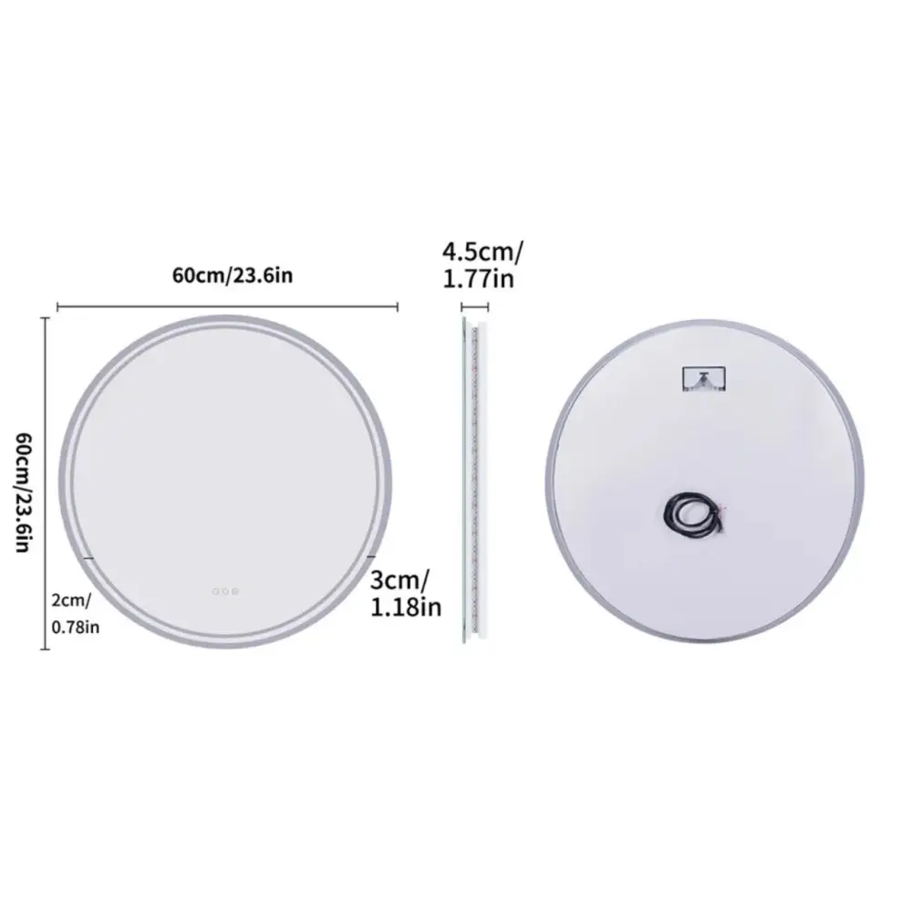 Interior Ave - LED Round Frameless Salon / Bathroom Wall Mirror - 60cm - Home & Garden > Decor > Mirrors
