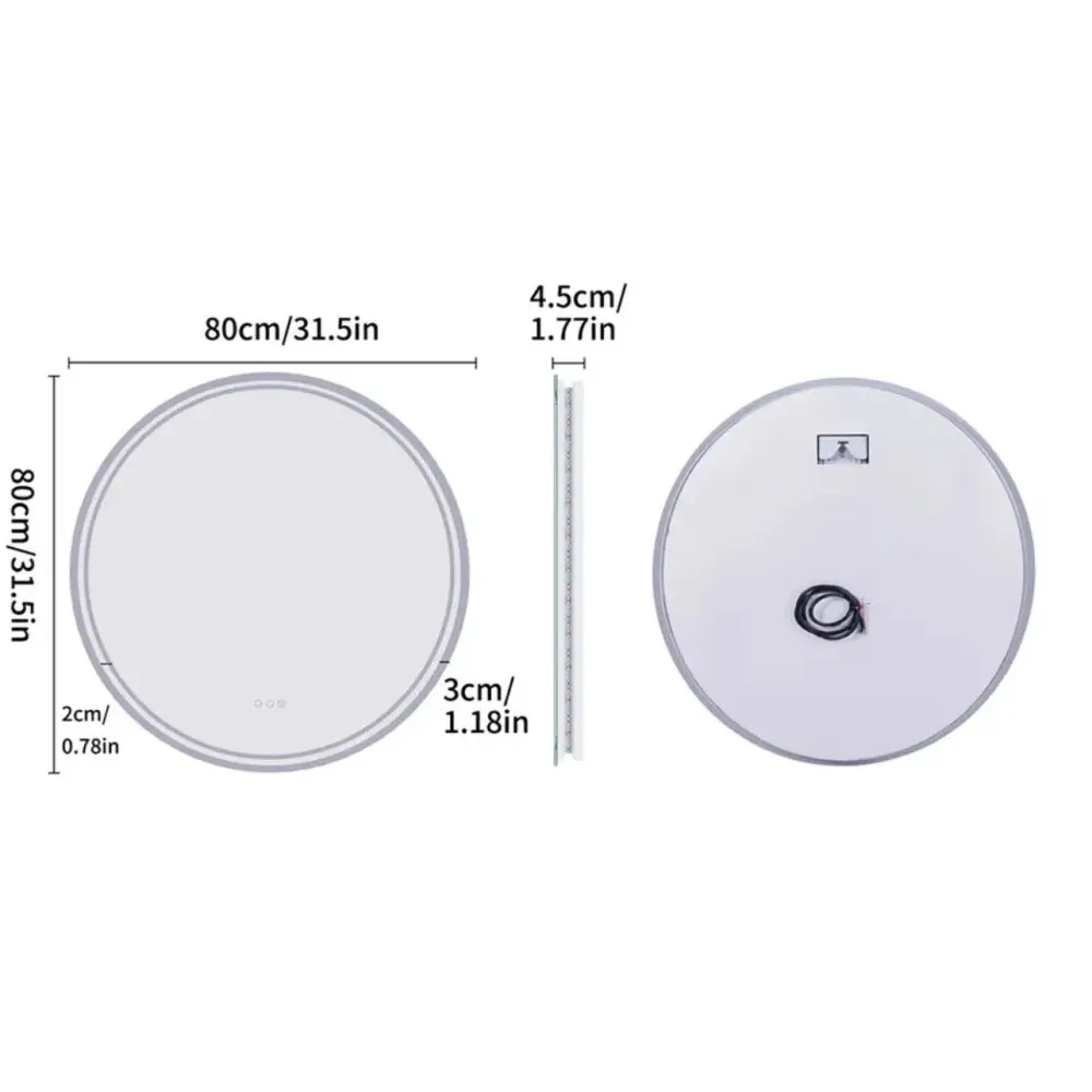 Interior Ave - LED Round Frameless Salon / Bathroom Wall Mirror - 80m - Home & Garden > Decor > Mirrors