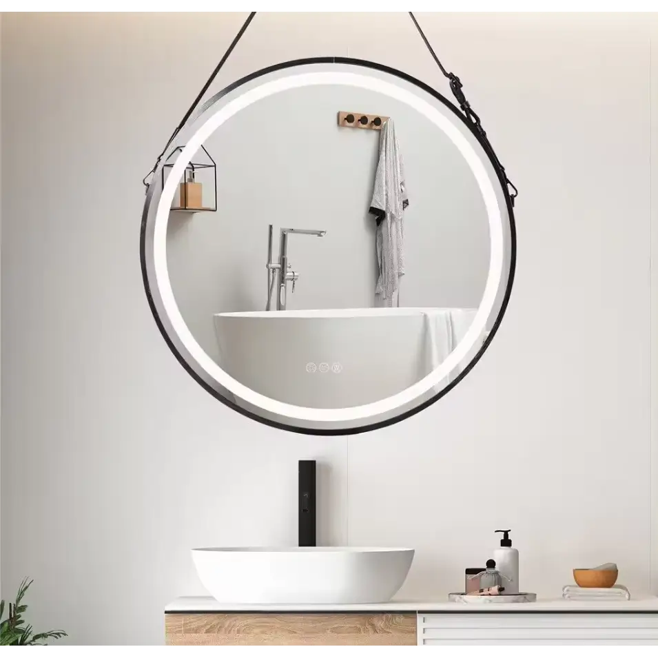 Interior Ave - LED Round Hanging Salon / Bathroom Wall Mirror - Black - 60cm - Home & Garden > Decor > Mirrors