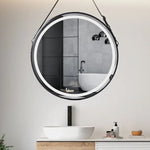 Interior Ave - LED Round Hanging Salon / Bathroom Wall Mirror - Black - 60cm - Home & Garden > Decor > Mirrors