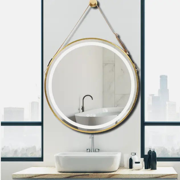 Interior Ave - LED Round Hanging Salon / Bathroom Wall Mirror - Gold - 80cm - Home & Garden > Decor > Mirrors