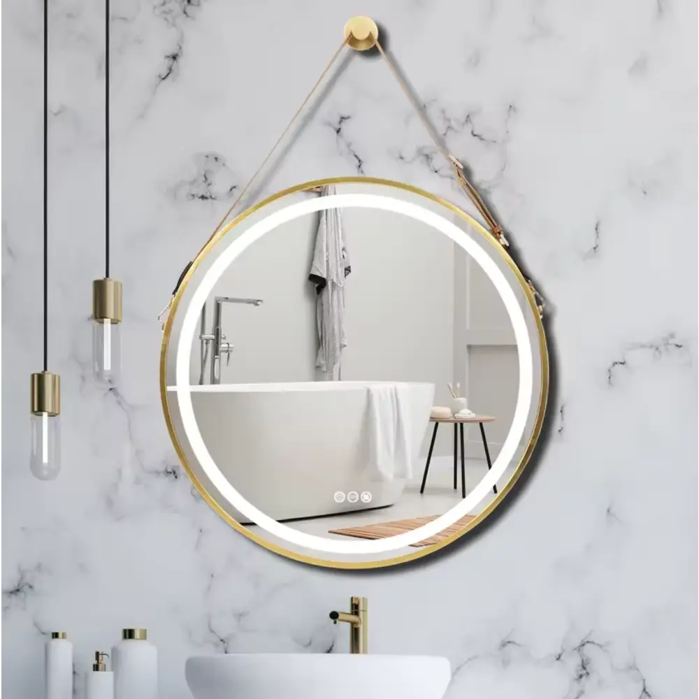 Interior Ave - LED Round Hanging Salon / Bathroom Wall Mirror - Gold - 80cm - Home & Garden > Decor > Mirrors