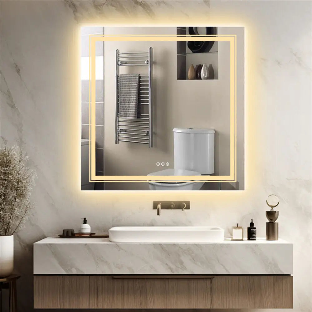 Interior Ave - LED Square Frameless Salon / Bathroom Wall Mirror - 80 x 80cm - Home & Garden > Decor > Mirrors