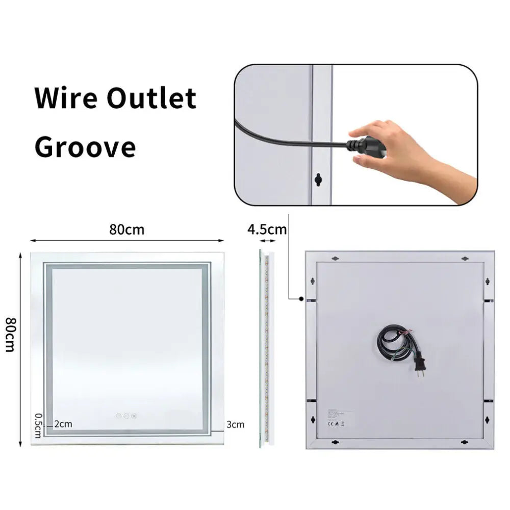Interior Ave - LED Square Frameless Salon / Bathroom Wall Mirror - 80 x 80cm - Home & Garden > Decor > Mirrors