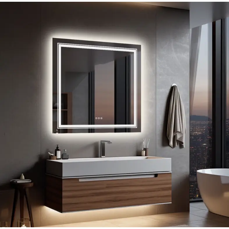 Interior Ave - LED Square Frameless Salon / Bathroom Wall Mirror - 90 x 90cm - Home & Garden > Decor > Mirrors