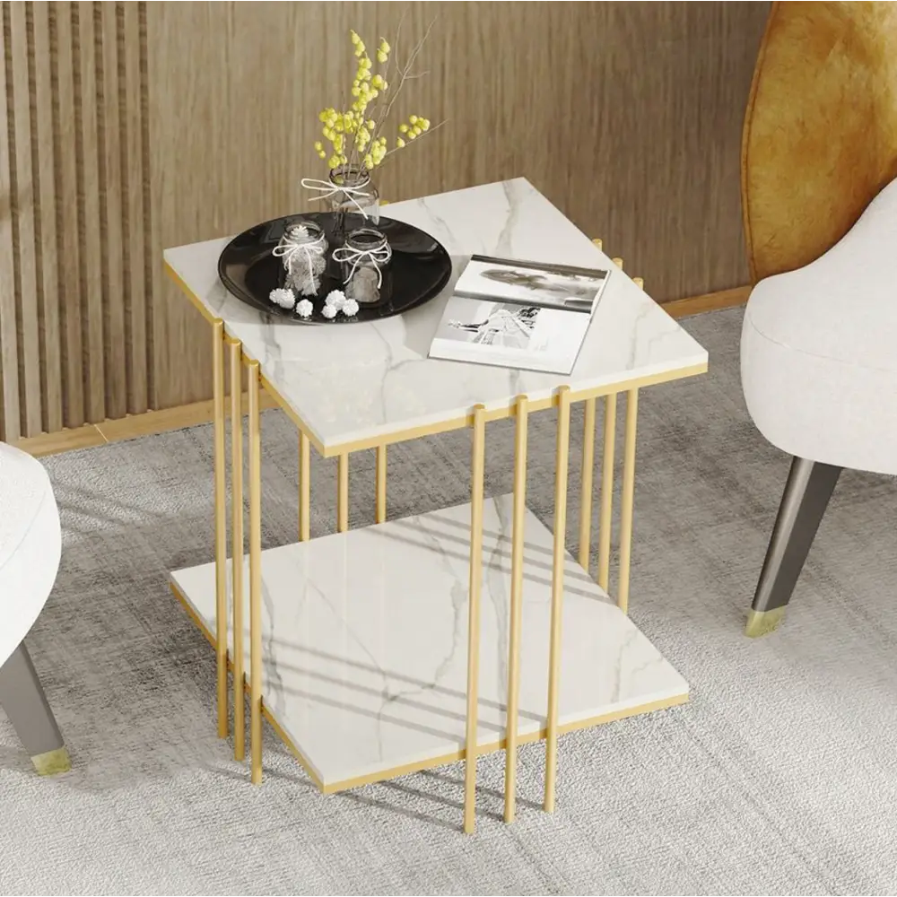 Interior Ave - Milano Gold Square Side Table - Furniture > Living Room