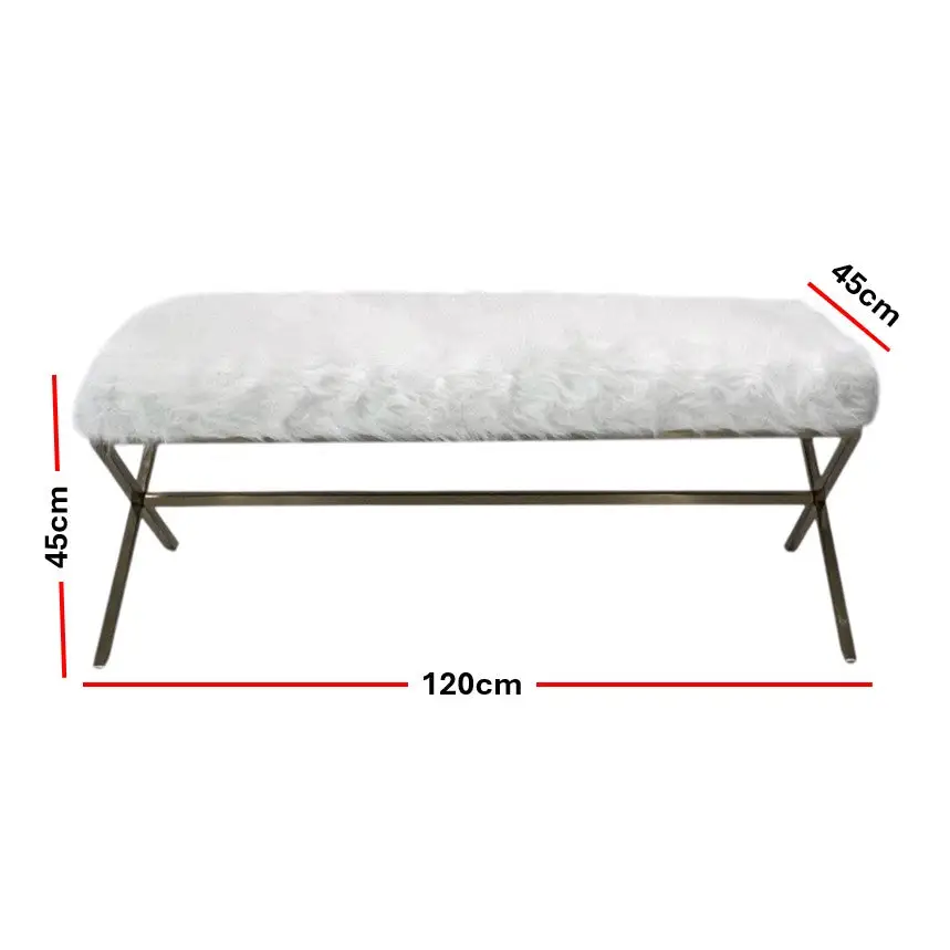 Interior Ave - Oxley Fur Bench - White & Gold - Furniture > Bedroom > Dressing Vanity & Dressing Tables