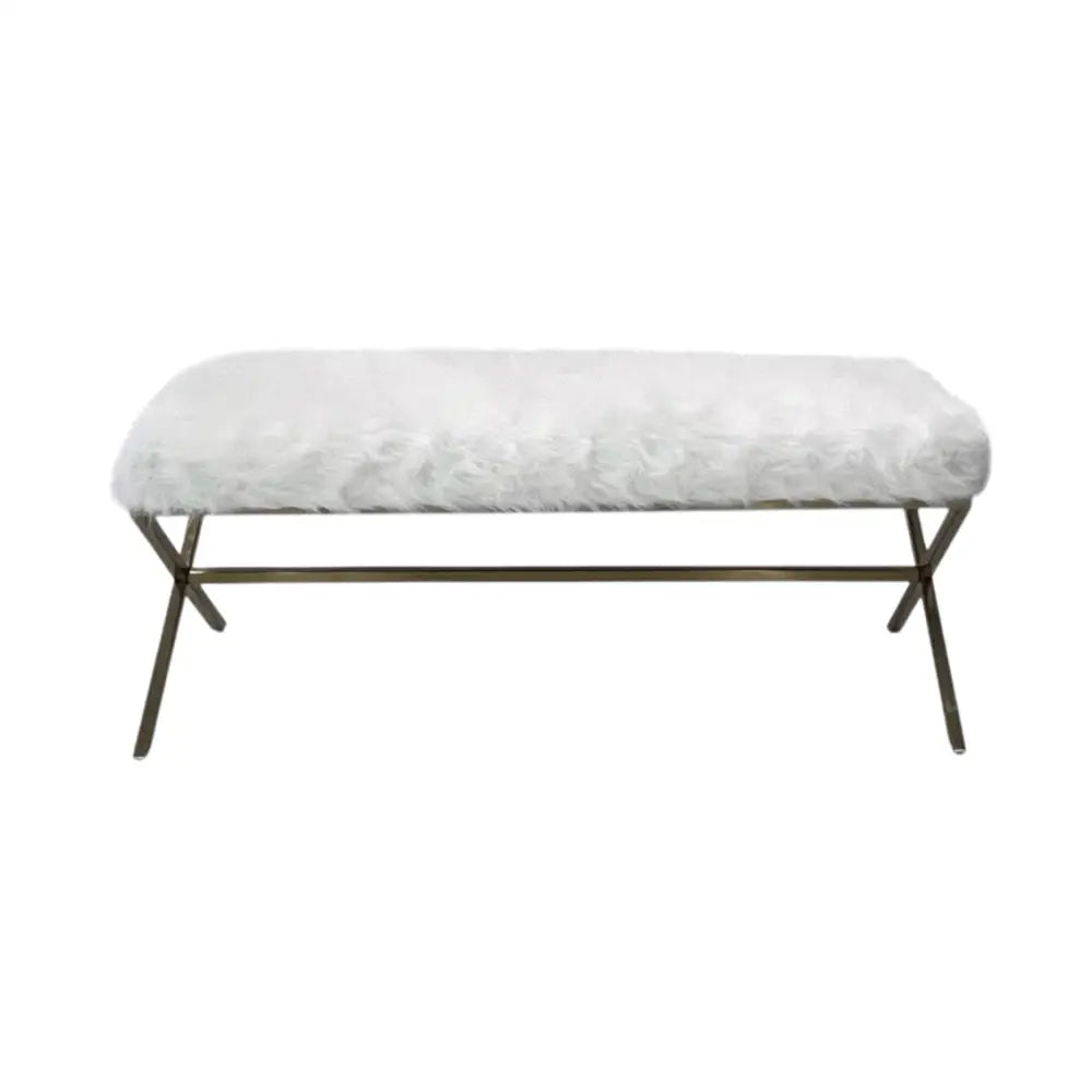 Interior Ave - Oxley Fur Bench - White & Gold - Furniture > Bedroom > Dressing Vanity & Dressing Tables