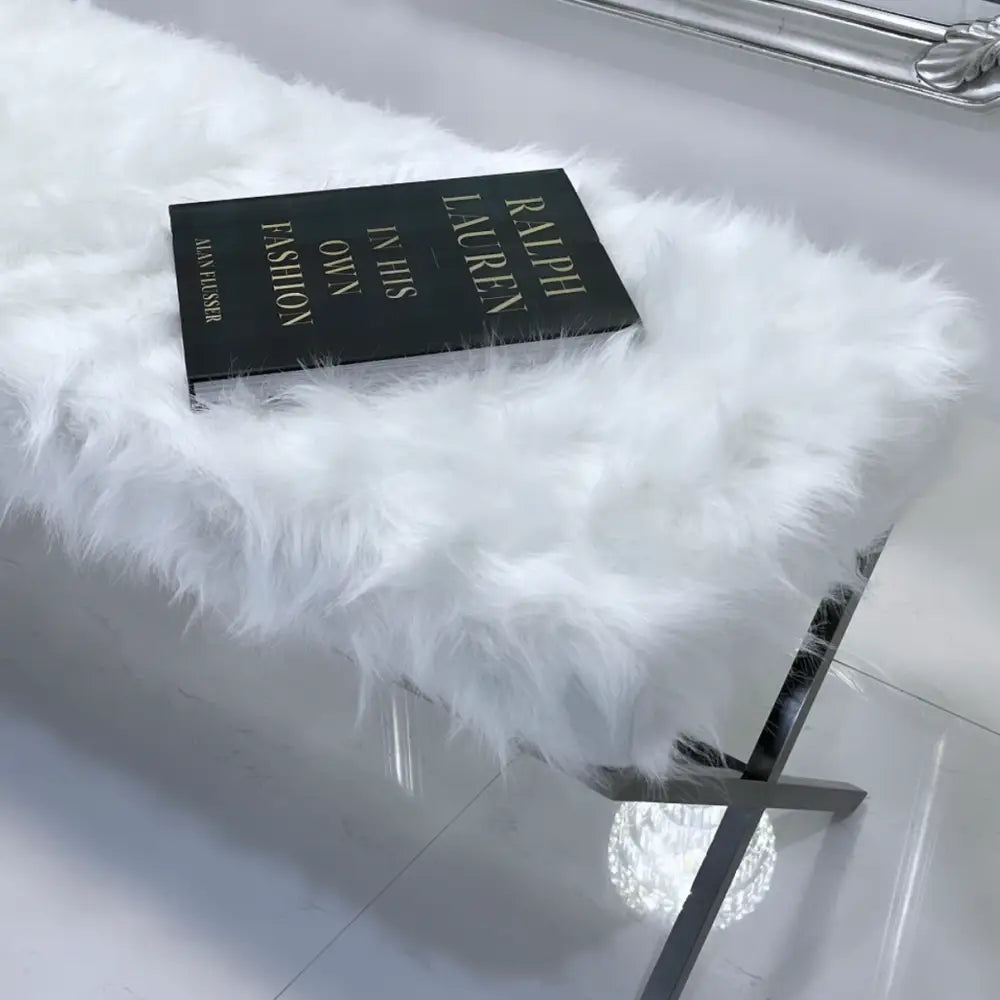 Interior Ave - Oxley Fur Bench - White & Silver - Furniture > Bedroom > Dressing Vanity & Dressing Tables
