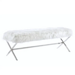 Interior Ave - Oxley Fur Bench - White & Silver - Furniture > Bedroom > Dressing Vanity & Dressing Tables