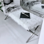 Interior Ave - Oxley Fur Bench - White & Silver - Furniture > Bedroom > Dressing Vanity & Dressing Tables