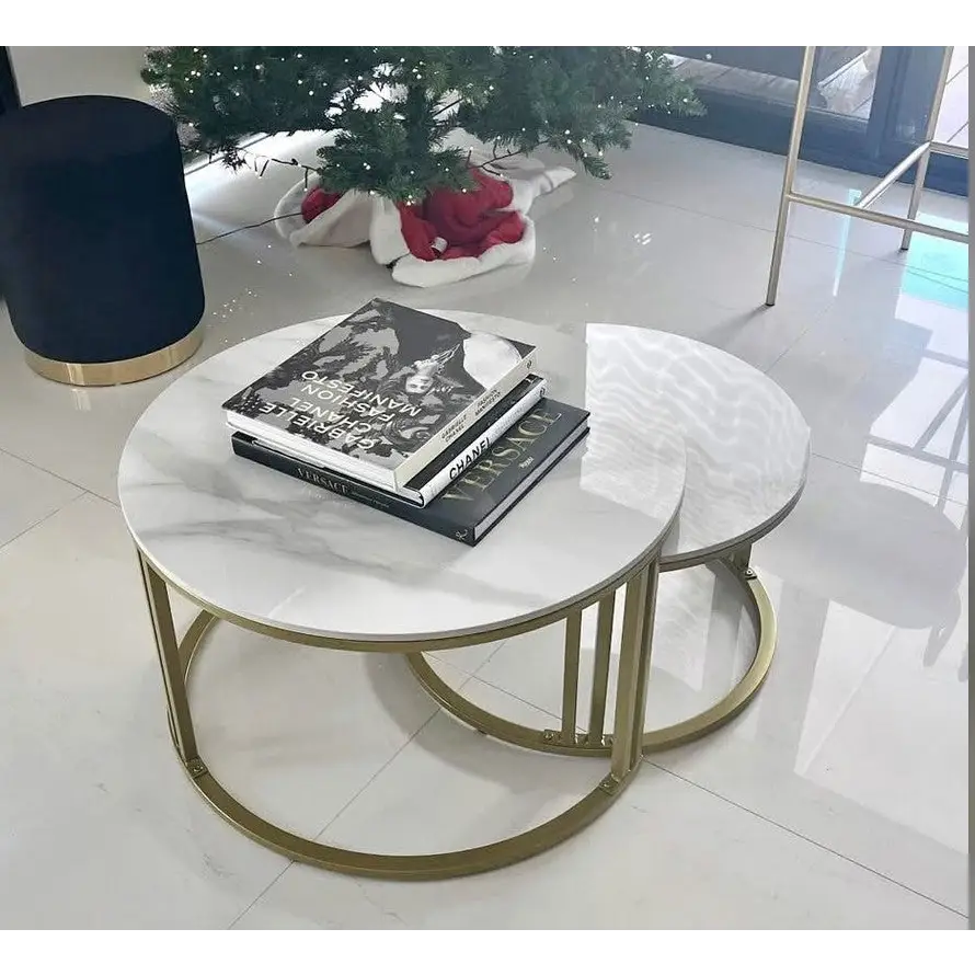 Interior Ave - Premier Nested Coffee Table Set - White Marble Stone - Furniture > Living Room > Coffee Tables