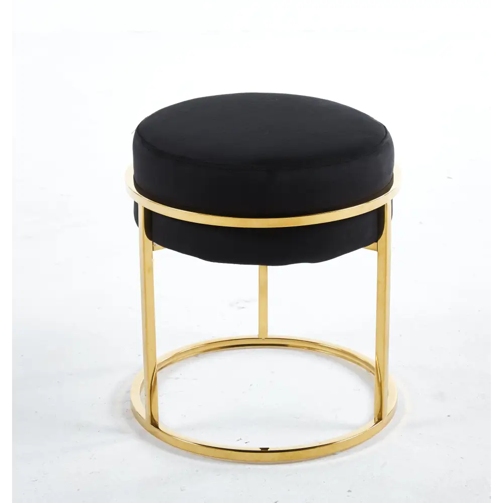 Interior Ave - Soho Black Velvet & Gold Ottoman Footstool - Furniture > Living Room