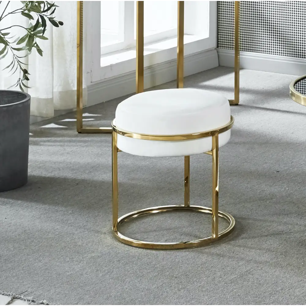 Interior Ave - Soho White Velvet & Gold Ottoman Footstool - Furniture > Living Room
