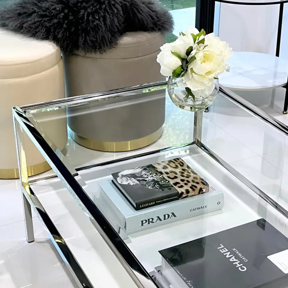 Interior Ave - Vogue Coffee Table - White Marble Stone & Glass - Furniture > Living Room