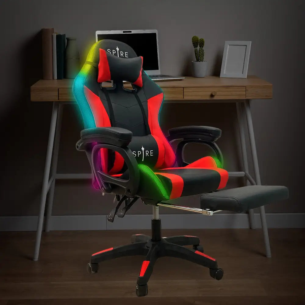 Intex Spire Onyx Led Massage Gaming Chair - Red And Black - Furniture > Bar Stools & Chairs > Massage Chairs