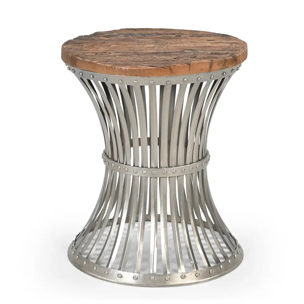 INVERTED WOOD AND IRON SIDE TABLE - Furniture > Living Room > Side Tables